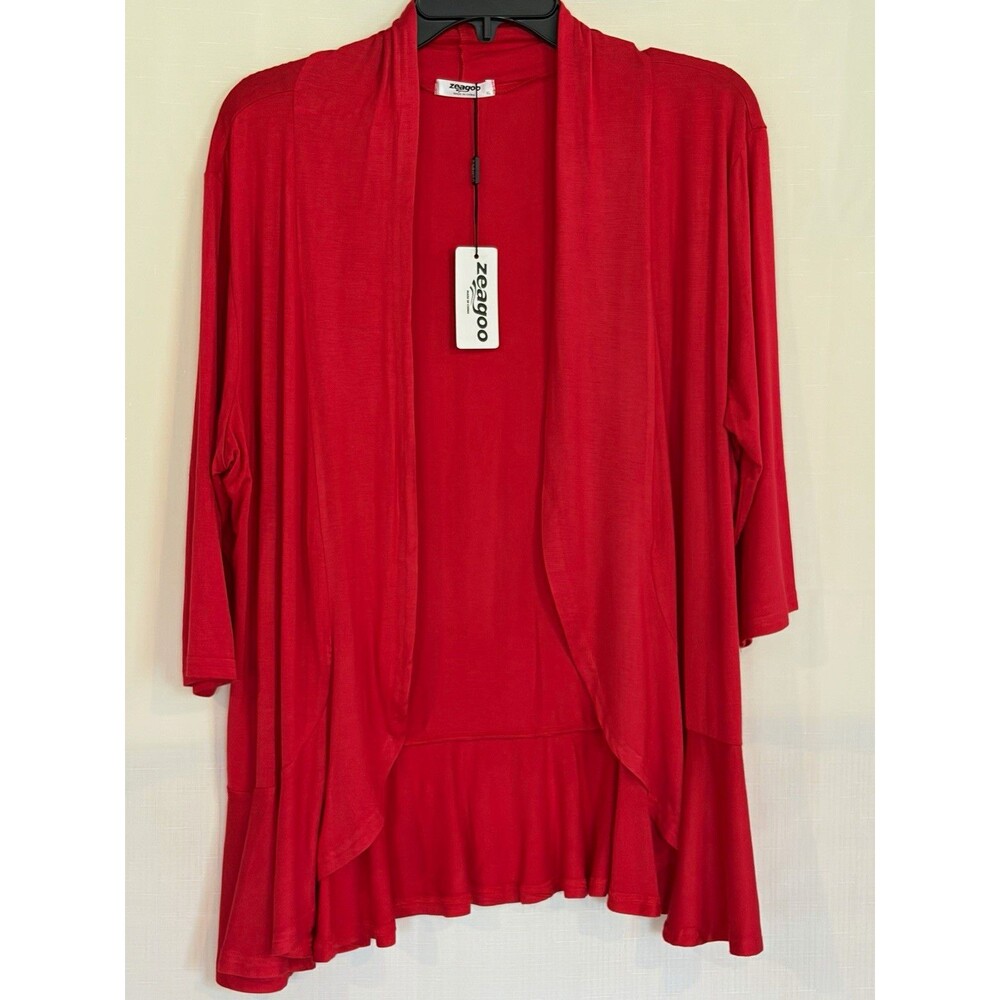 Zeagoo Women's Red Solid Open Front 3/4 Sleeve Knit Rayon/Spandex Cardigan XL - Picture 1 of 3